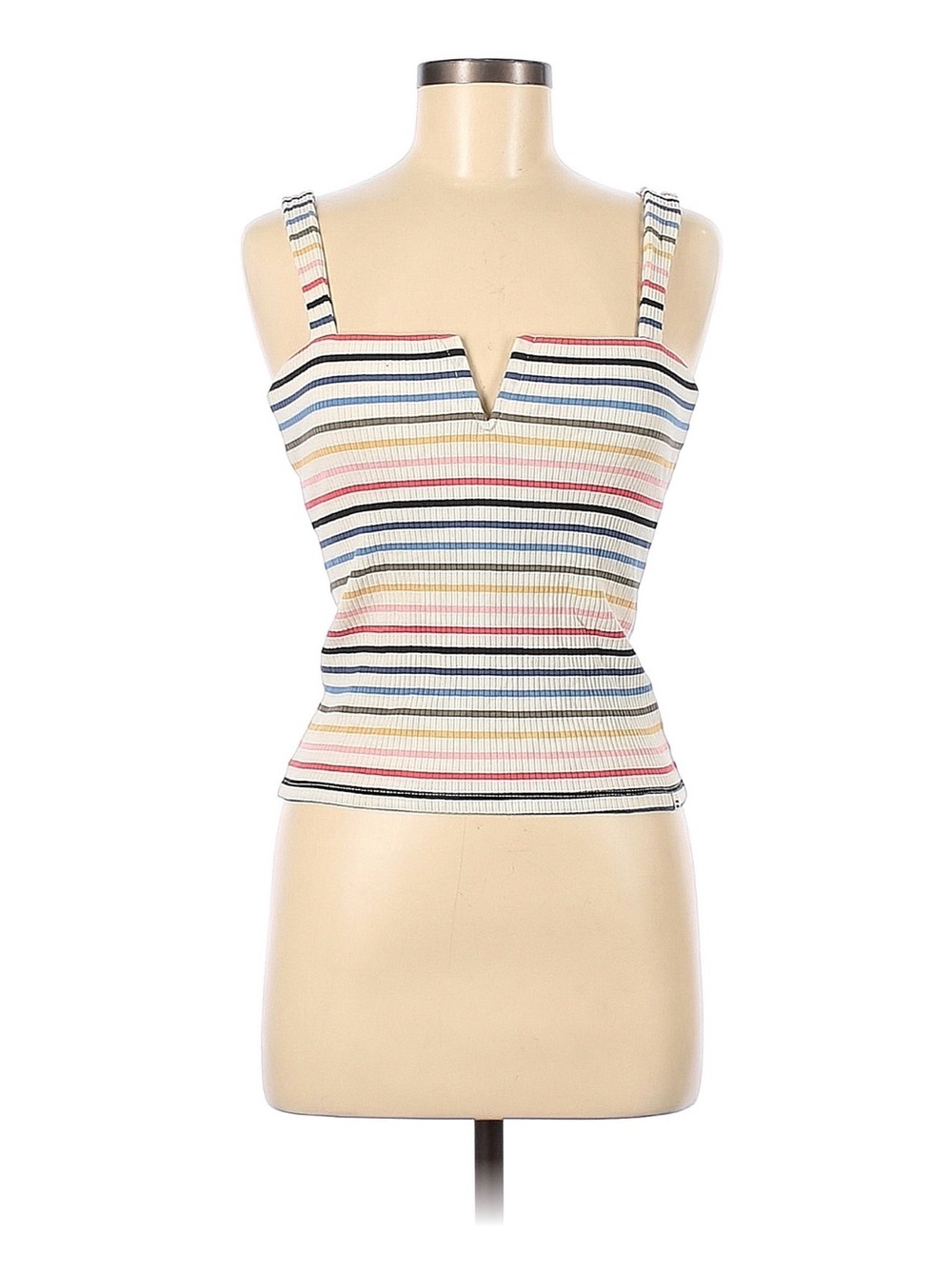 Billabong Cream Ribbed Tank Top with Multicolor Stripes